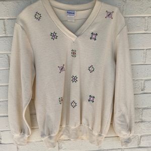 Vintage BonWorth Cream Embroidered Sweater Sweatshirt